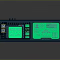 Modern Blue Control Panel Device with Glowing Green Screens Buttons and Displays